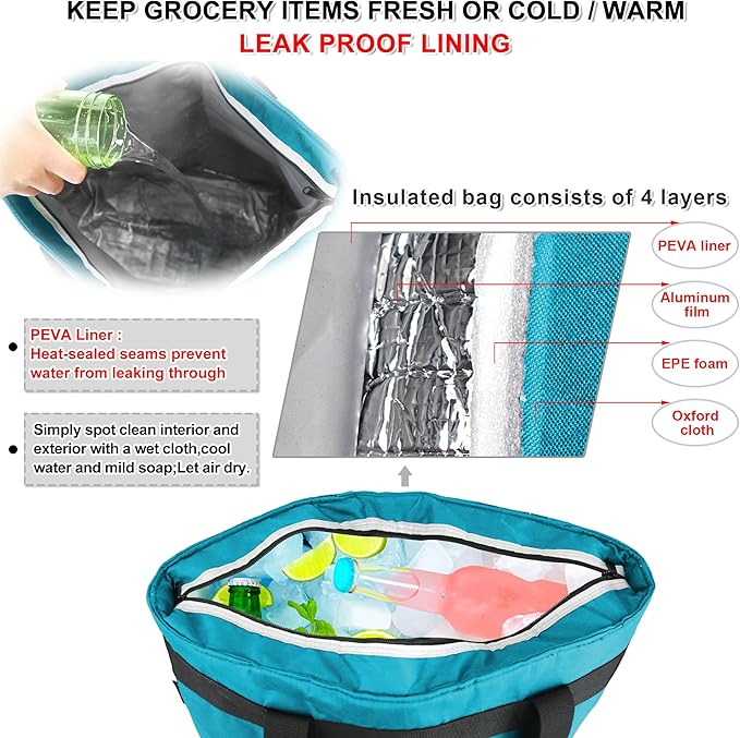 BeeGreen Insulated Cooler Bag Leakproof Freezer Shopping Tote for Groceries Thermal Food Delivery Bag