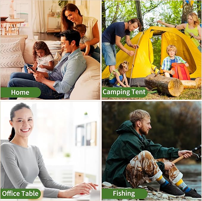Rechargeable Operated Camping Battery Powered Fan with Hook&Bright LED Light,Remote Control Timer Auto Oscillation Cordless Outdoor Fan for Power Outage,Picnic,Barbecue,Fishing,Travel,Jobsite,Home
