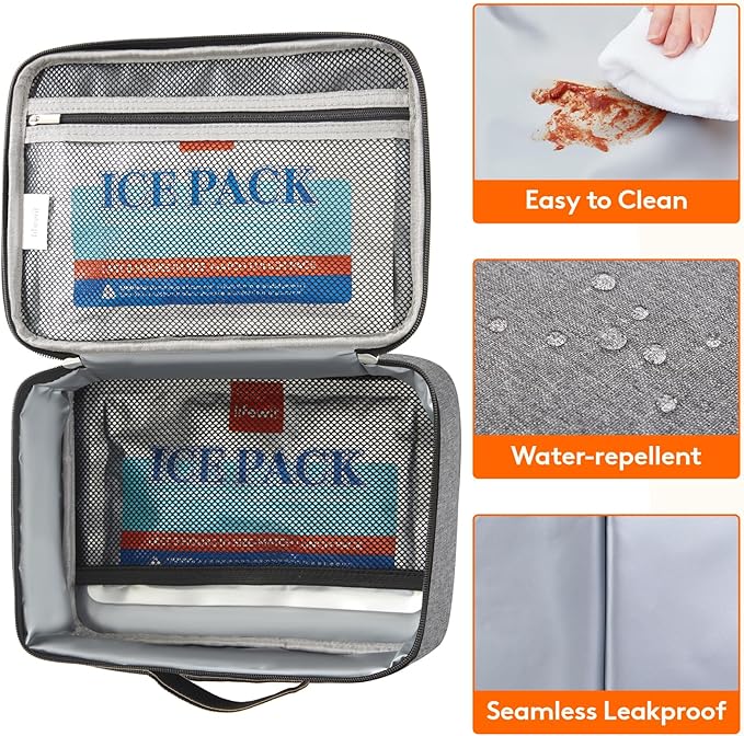 Lifewit Freezable Lunch Box, Insulated Reusable Lunch Bag with 2 Ice Packs, Mini Cooler Snack Bag for Bento Box for Salad, Sandwich, Snacks fo Men Women for Work, Gray 5L