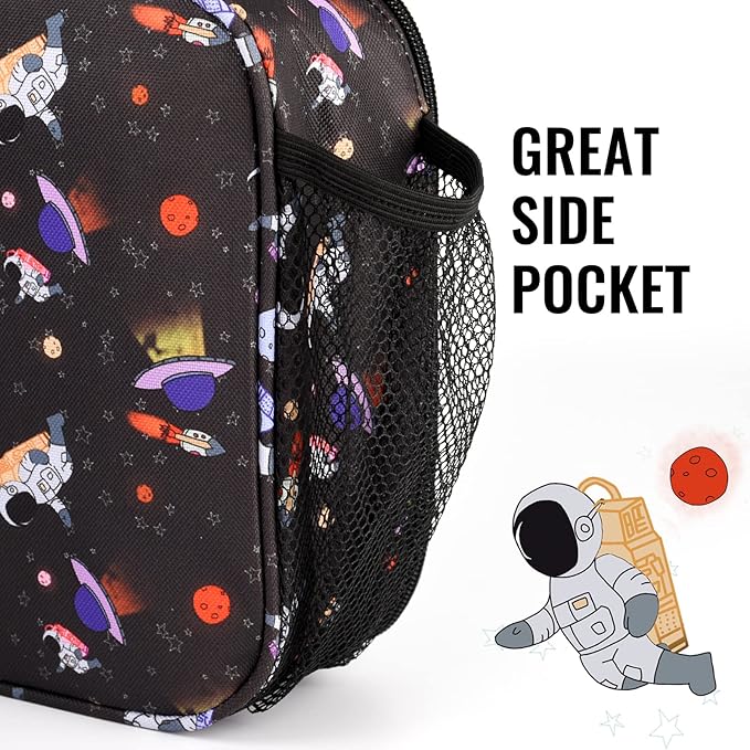 Genteen Lunch Box Kids, Prints Insulated Lunch Bag Kids Boys Girls,Soft Bag Mini Cooler Back to School Thermal Meal Tote Kit Lunch Box for School,Work,Outdoor - Astronaut