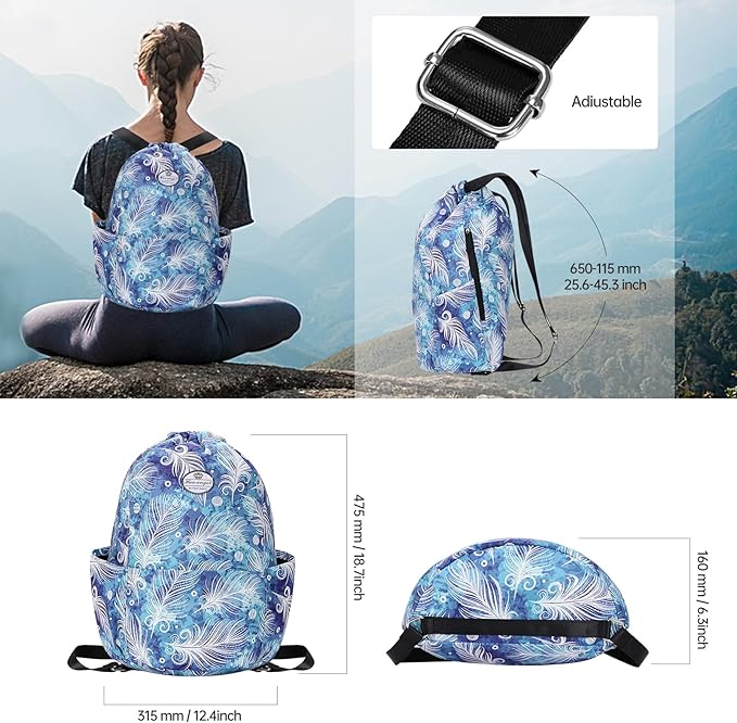 HUA ANGEL Floral Print Drawstring Bag - Lightweight Waterproof Cinch Sackpack with Side Pocket for Men & Women Travel Gym Bag