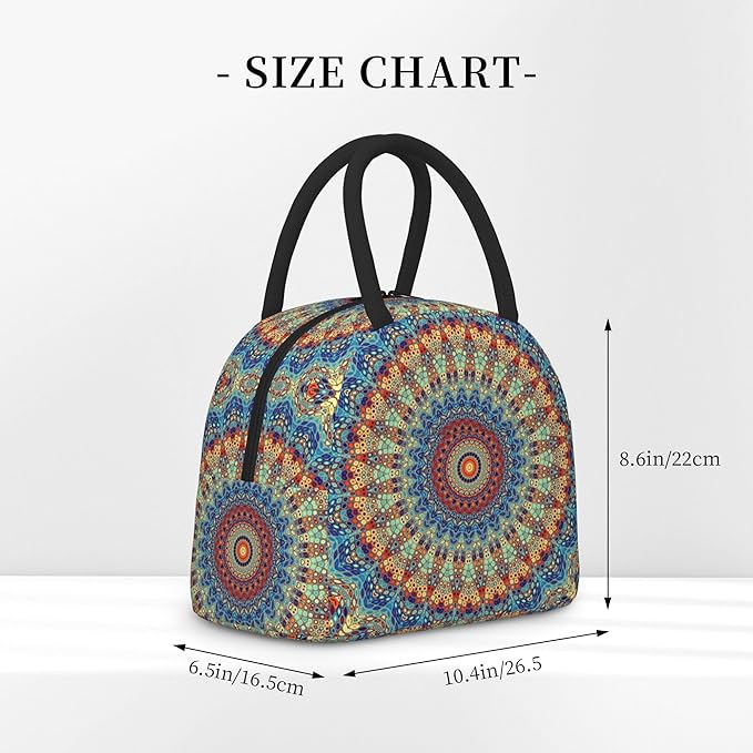 Mandala Lunch Bag Lunch Box for Women Men Boys Girls, Reusable Insulated Lunch Tote Bag, Leakproof Thermal Cooler Sack Food Handbags High Capacity for Work School Picnic Camping Gifts