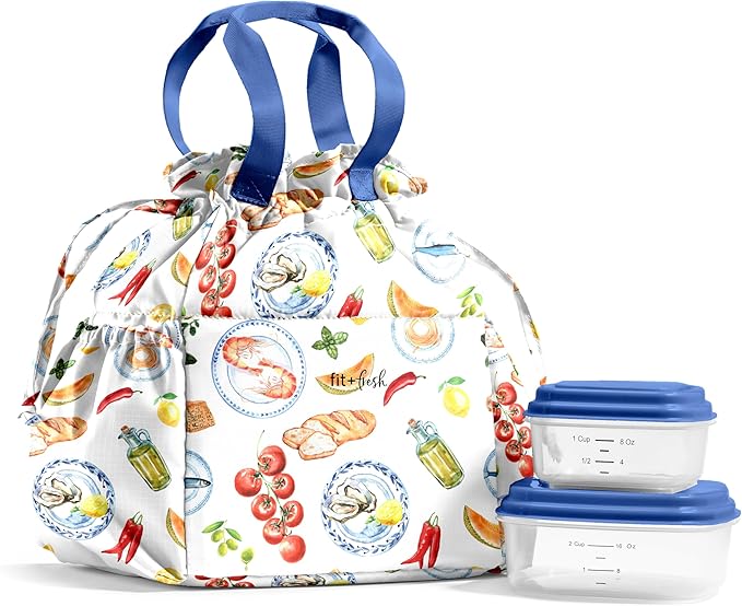 Fit & Fresh Lunch Bag For Women, Insulated Womens Lunch Bag For Work, Stain-Resistant Large Lunch Box For Women With Containers, Cinch Closure Cromwell Bag, Al Fresco Multicolored