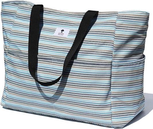 ESVAN Large Foldable Beach Bag for for Women with Dry Wet Compartment Waterproof Sandproof Travel Gym Picnic Handbag