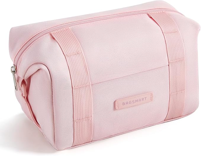 BAGSMART Toiletry Bag for Women, Travel Cosmetic Makeup Bag Organizer Water-resistant, Large Hanging Dopp Kit Gifts for Womens Toiletries Essentials Accessories, Pink