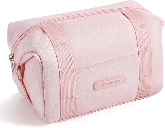BAGSMART Toiletry Bag for Women, Travel Cosmetic Makeup Bag Organizer Water-resistant, Large Hanging Dopp Kit Gifts for Womens Toiletries Essentials Accessories, Pink