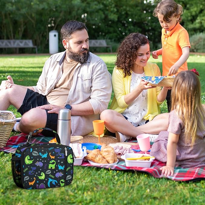 esouler Lunch Box Kids Insulated Lunch Bag for Boys & Girls Durable Children Lunchbox for School with Water Bottle Holder-Purple Dinosaur