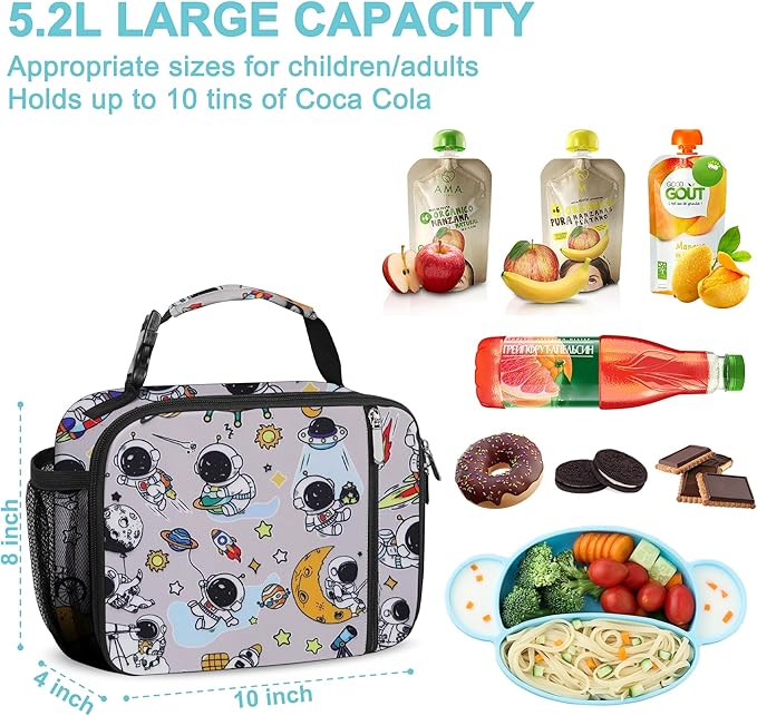 esouler Lunch Box Kids Insulated Lunch Bag for Boys & Girls Durable Children Lunchbox for School with Water Bottle Holder-Astronaut