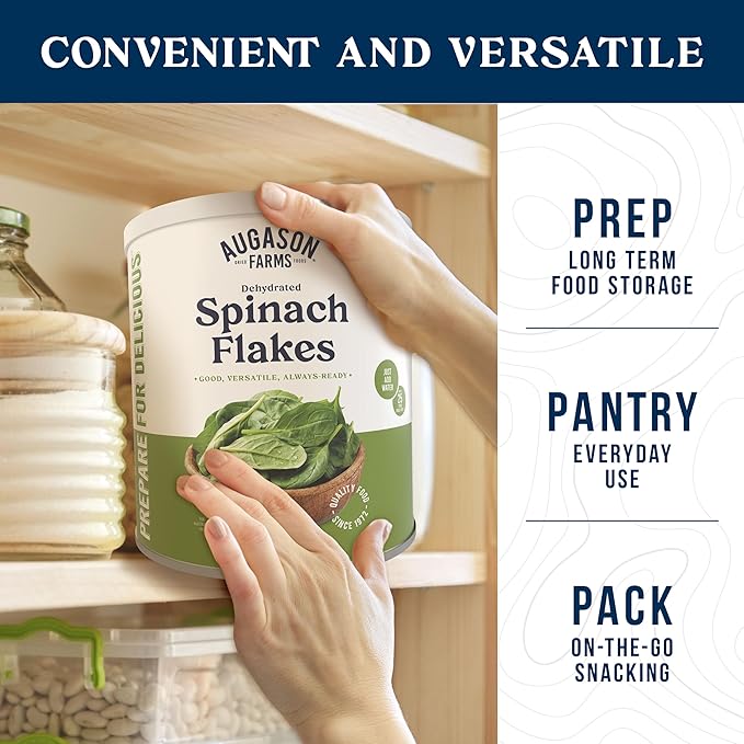 Augason Farms Dehydrated Spinach Flakes Can, Emergency Food Supply, Everyday Meals, 45 Servings