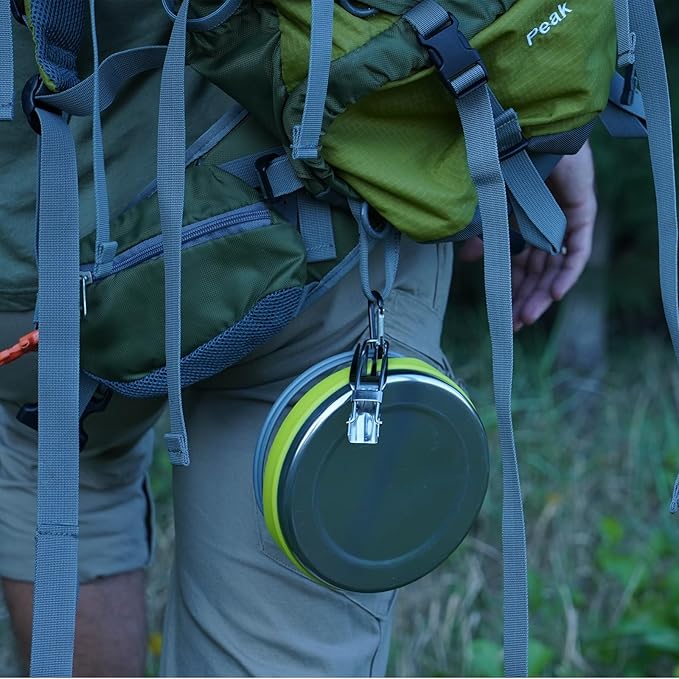 EEZEE 1L Collapsible Camping Kettle Portable Travel Kettle Folding Silicone Camping Cook Pot Foldable Compact Hiking Water Boiler and Warmer with Lid BPA-Free Backpacking Pot