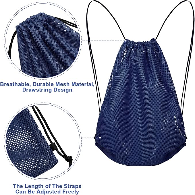 Frienda Mesh Drawstring Backpack Bag Multifunction Mesh Bag for Swimming, Gym, Clothes (Navy Blue)