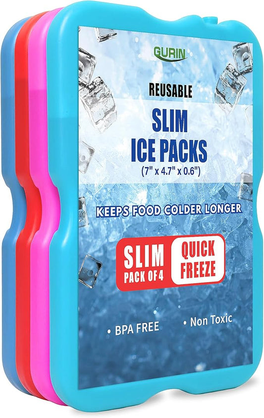 GURIN Reusable Ice Packs for Lunch Box/Coolers, Bag, or Backpack Coolers - Cold Up to 8-12 Hours Long Lasting for Camping Picnic, Outdoor Activities, Food Delivery