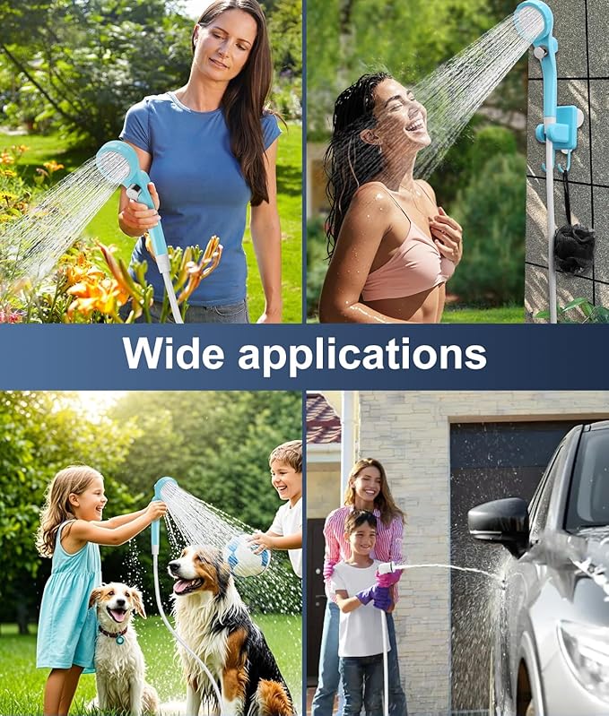 WADEO Portable Shower Camping Shower Outdoor Camp Shower Pump, Electric Rechargeable Portable Camping Shower, Powered by Rechargeable Battery for Camping, Hiking, Traveling