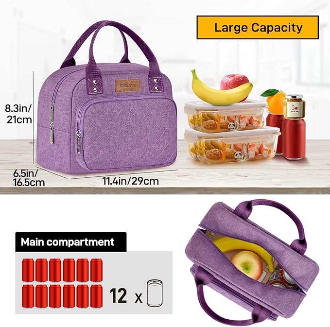 Buringer HOMESPON Lunch Bag for Woman Man Adults with Front Pocket Insulated Lunch Tote Lunch Box Container for Work Picnic or Travel（Purple）