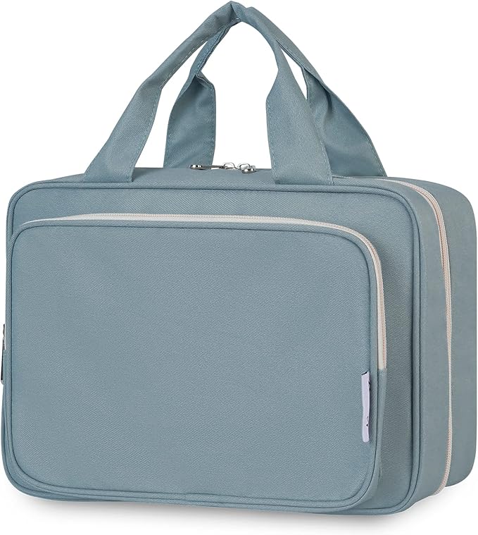 Travel Toiletry Bag for Women Large Hanging Makeup Bag Organizer Toiletries Bag for Full Size Essentials Accessories Cosmetics (Greyish Blue (Large))