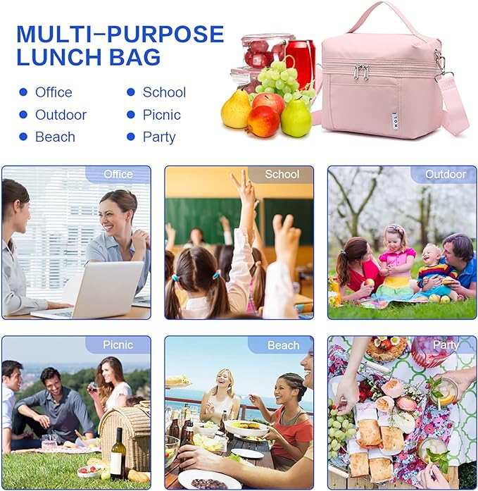 NOL Natural Organic Lifestyle Insulated Lunch Bags for Women Cooler Bag Lightweight Nylon Waterproof Lunch Box For Work