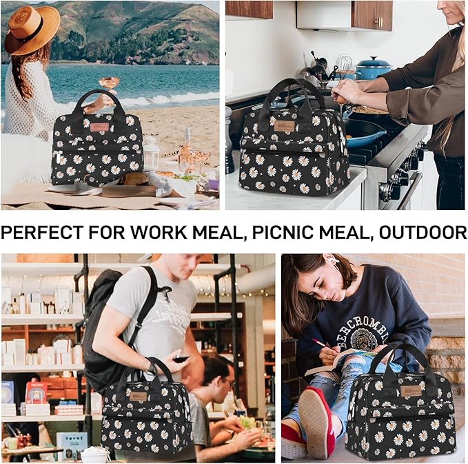 HOMESPON Insulated Lunch Bag for Women Men Lunch Box Cooler Lunch Tote for Work Picnic (Daisy)
