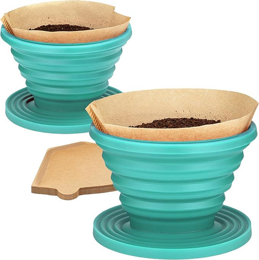 COLETTI Sierra Pour Over Coffee Dripper — Collapsible Pour Over Coffee Dripper — Includes Pack of Paper Filters [Teal, Pack of 2]