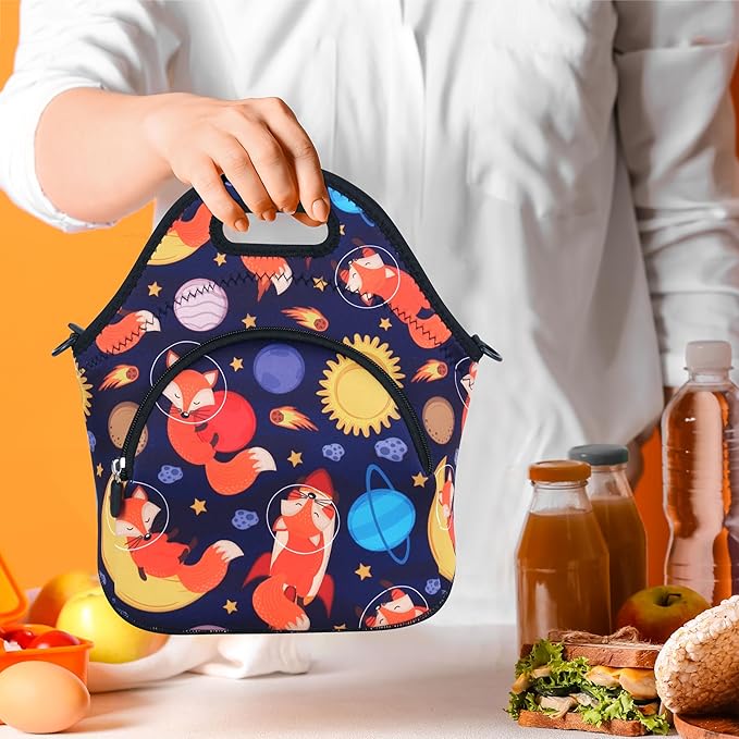 Violet Mist Neoprene Lunch Bag Reusable Insulated Box with Adjustable Shoulder Strap for Men and Women