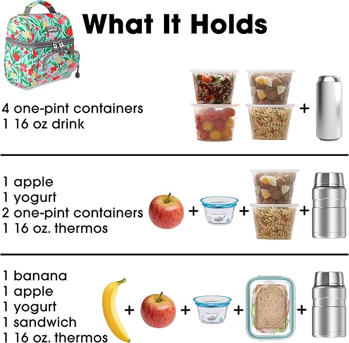 J World Corey Kids Lunch Bag. Insulated Lunch-Box for Girls, Women, Flora