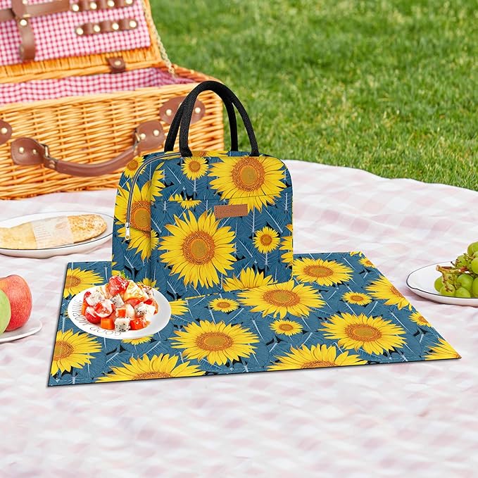 Cute Lunch Bag Women with Placemats, Insulated Lunch Box for Women, Placemats Keep Clean and Hygienic Durable Leakproof Thermal Bag High Capacity for Travel Picnic Insulated Lunch Bag
