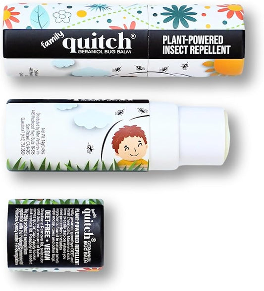 Quitch Geraniol Bug Balm, Bug Spray Alternative Travel Size Repellent, DEET Free Mosquito Shield for Kids, Natural Travel Size Mosquito Repellent Wipes Alternative Balm for Babies, Made in The USA
