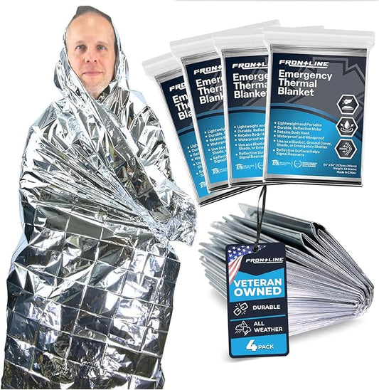FRONTLINE Emergency Thermal Blankets Large 54" x 84" Mylar Blankets Survival Gear Camping Gear Emergency Space Blanket First Aid for Survival (4)