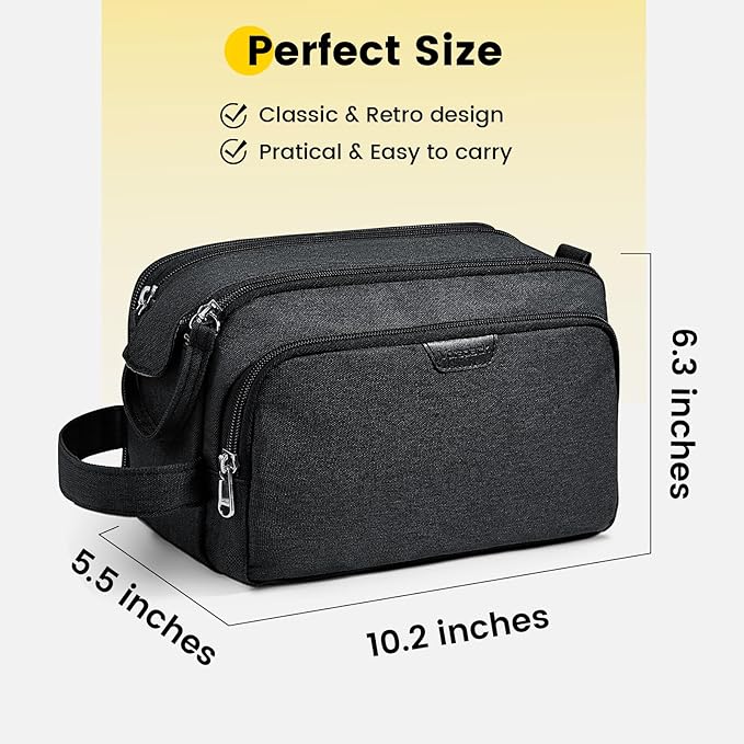 Vorspack Travel Toiletry Bag for Men - Water Resistant Mens Toiletry Travel Bag Dopp Kit Shaving Bag for Bathroom Toiletries Gifts - Black