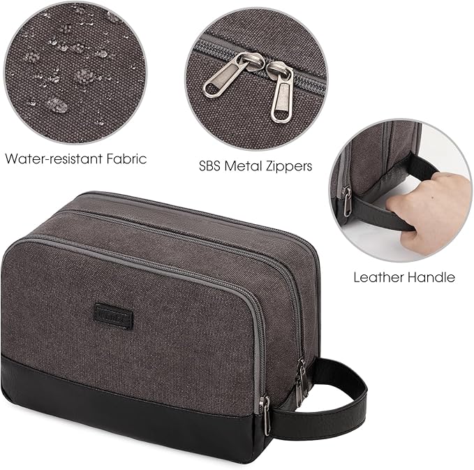 WANDF Travel Toiletry Bag for Men Large Toiletries Shaving Bag Water Resistant Hanging Dopp Kit Travel Accessories Bag for Women Men (Dark Grey)