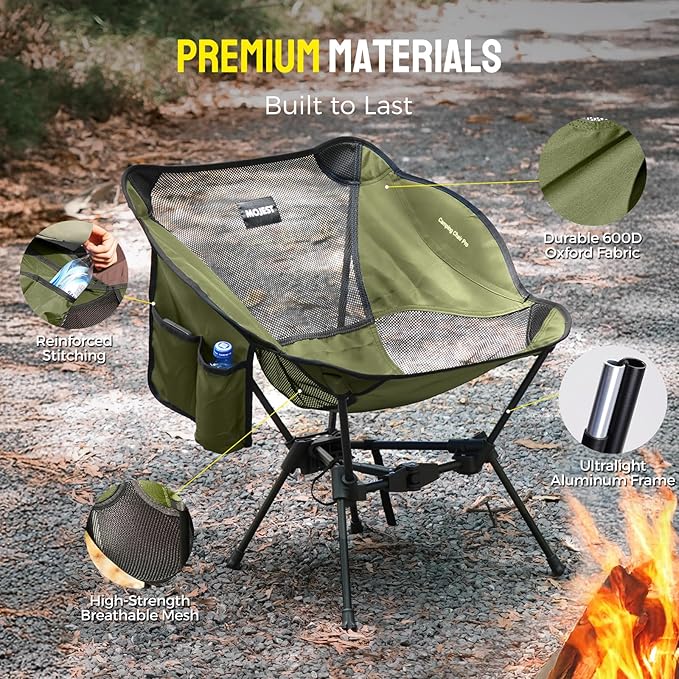 Portable Camping Chair – Compact Lightweight Folding Chair for Adults, Supports 330 lbs – Ideal for Backpacking Hiking, Fishing, Beach, Picnic & Lawn (Dark Green)