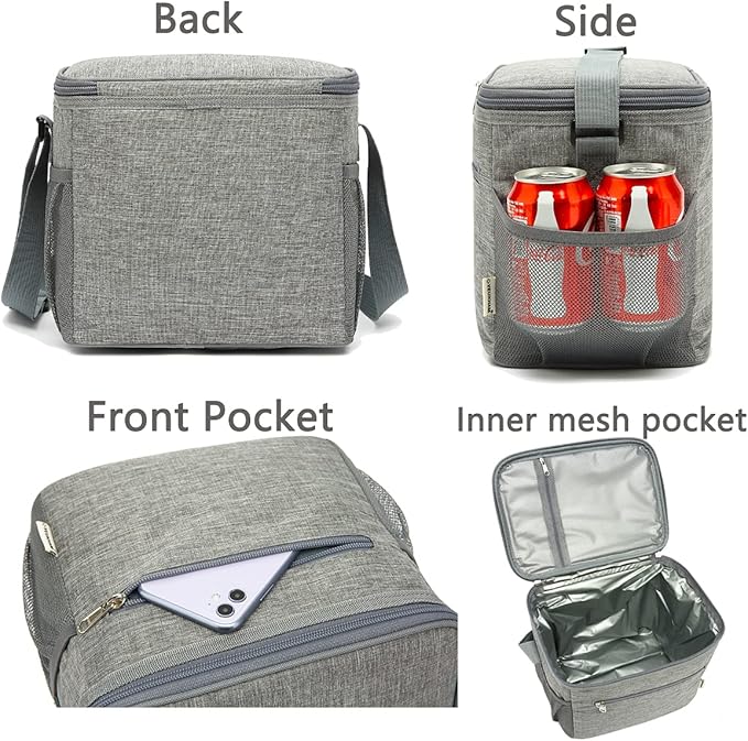 Insulated Lunch Bag for Adult/Women/Men, Reusable Large Lunch Box Cooler Soft Leakproof Tote, Thermal Meal Prep Lunch Pail with Adjustable Shoulder Strap for Picnic/School/Travel/Office,Grey