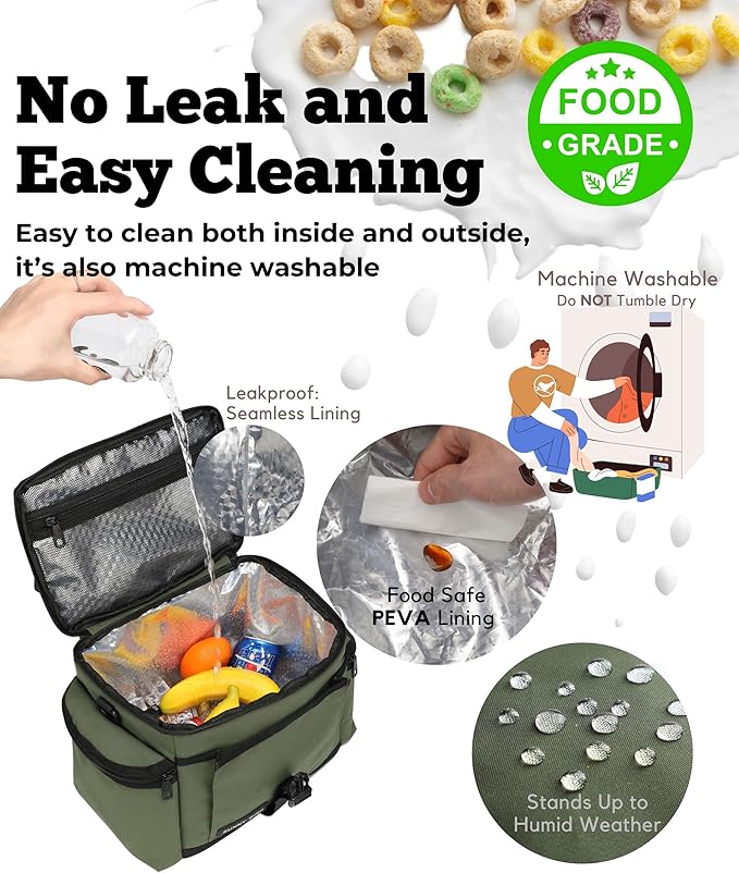 SUNNY BIRD 15L Insulated Lunch Bag with Foldable and Leakproof Design, Thermally Insulated, Shoulder Strap for Women, Men (Khaki Green)