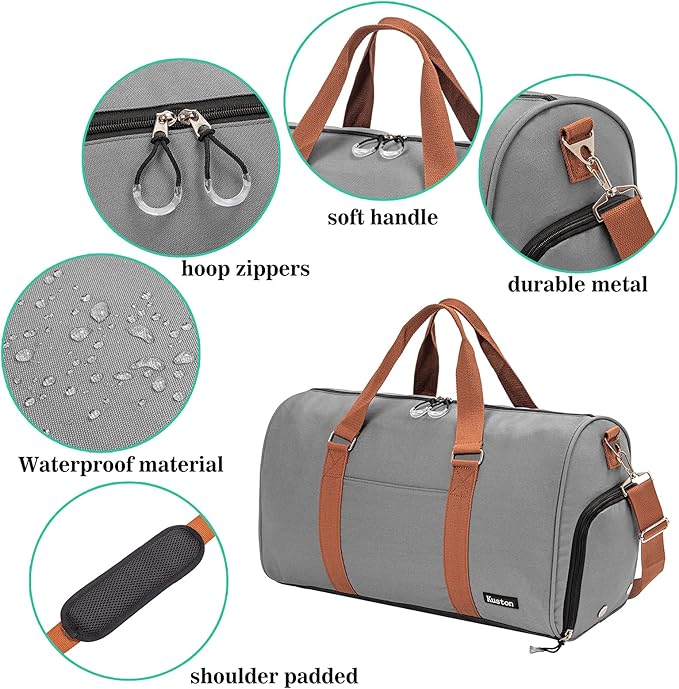 Kuston Sports Gym Bag with Shoe Compartment&Wet Pocket,Travel Duffel bag,Weekend Bag,Workout Bag Suitable for Men and Women