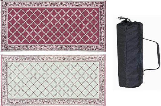 Stylish Camping 119185 9-feet by 18-feet Reversible Mat, Plastic Straw Rug, Large Floor Mat for Outdoors, RV, Patio, Backyard, Picnic, Beach, Camping (Burgundy/Beige)