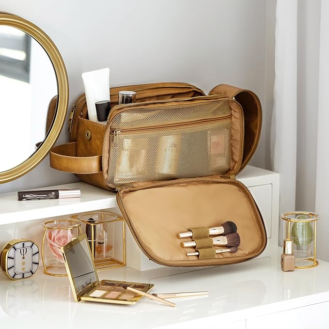 Elviros Toiletry Bag for Men, Large Travel Shaving Dopp Kit Water-resistant Bathroom Toiletries Organizer PU Leather Cosmetic Bags