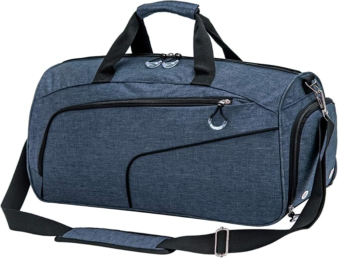 Kuston Sports Gym Bag with Shoes Compartment &Wet Pocket Gym Duffel Bag Overnight Bag for Men and Women(Blue)