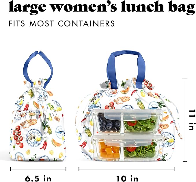 Fit & Fresh Lunch Bag For Women, Insulated Womens Lunch Bag For Work, Stain-Resistant Large Lunch Box For Women With Containers, Cinch Closure Cromwell Bag, Al Fresco Multicolored