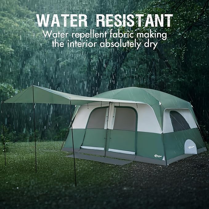PORTAL 8 Person Family Camping Tent with Porch, Weather Resistant Camping Tents with Rainfly, Large Cabin Tents with 2 Room, Easy Set Up Tent for Outdoor Camping, Backyard