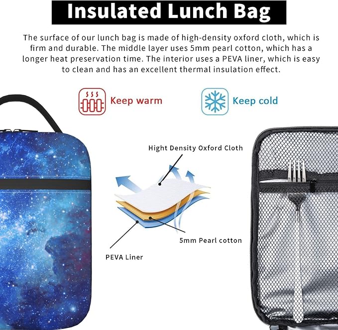 Galaxy Lunch Box Reusable Insulated Totes Lunch Bag Thermal Cooler For Boy Girls School Men Women Travel Beach Picnic
