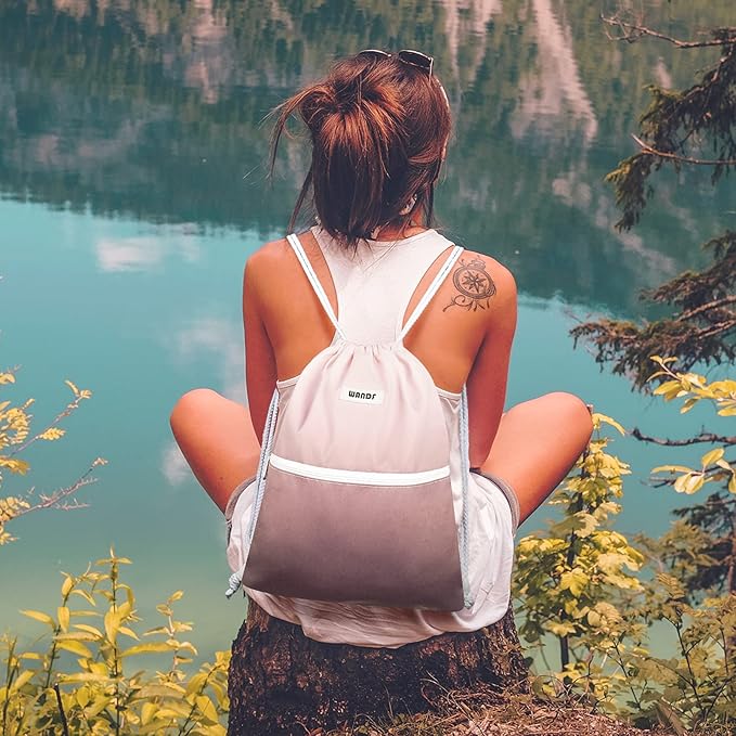 WANDF Drawstring Backpack String Bag Sackpack Cinch Water Resistant Nylon for Gym Shopping Sport Yoga (Dark Pink)