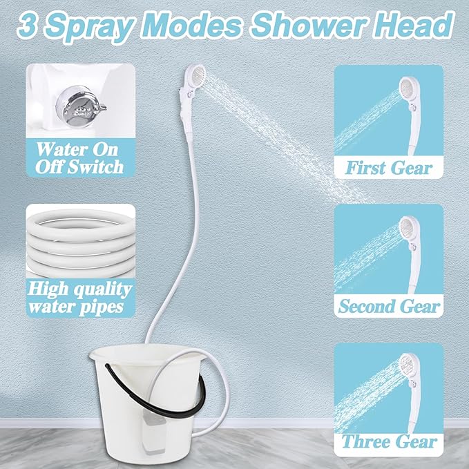 Upgrade Portable Camping Shower, Portable Shower for Camping, Outdoor Camp Shower Pump with 5200mAh Battery, 90 Mins Shower Time, Electric Shower Pump for Outdoor Bathing Pet Cleaning Garden Watering