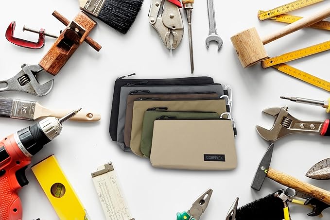 COREFLEX Premium Tool Pouch Zipper Bag, Small Tool Bag, Multipurpose Storage pouch, Heavy duty Flat Bottom Tool bag with YKK Zipper (3 pack Small 8inch)