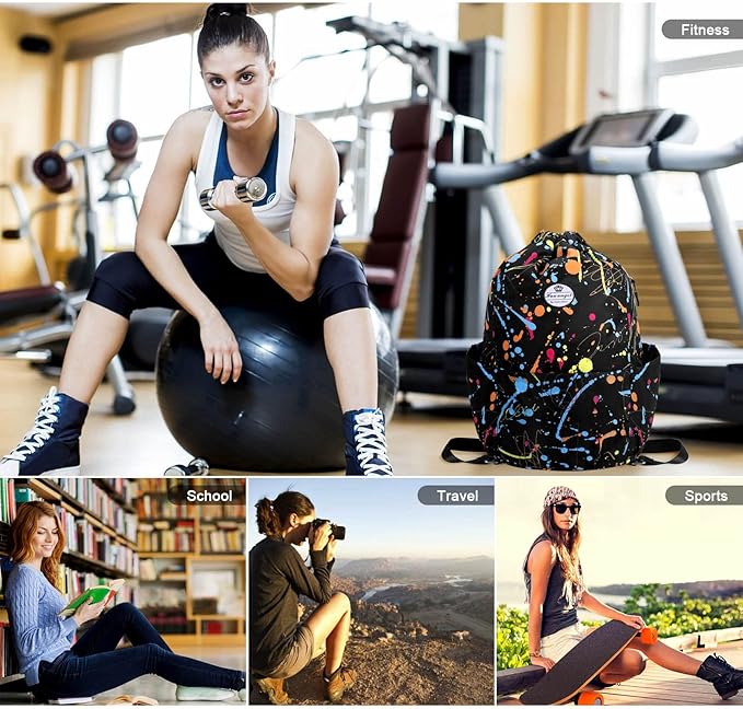 HUA ANGEL Floral Print Drawstring Bag - Lightweight Waterproof Cinch Sackpack with Side Pocket for Men & Women Travel Gym Bag