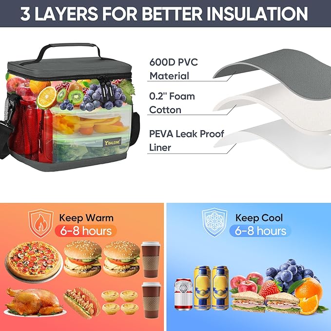 BALEINE Insulated Lunch Bag for Men Women, 15 Can Leakproof Cooler Bag with Adjustable Shoulder Strap for Work Picnic, Lunch Box for Women Men (Medium, Blue)