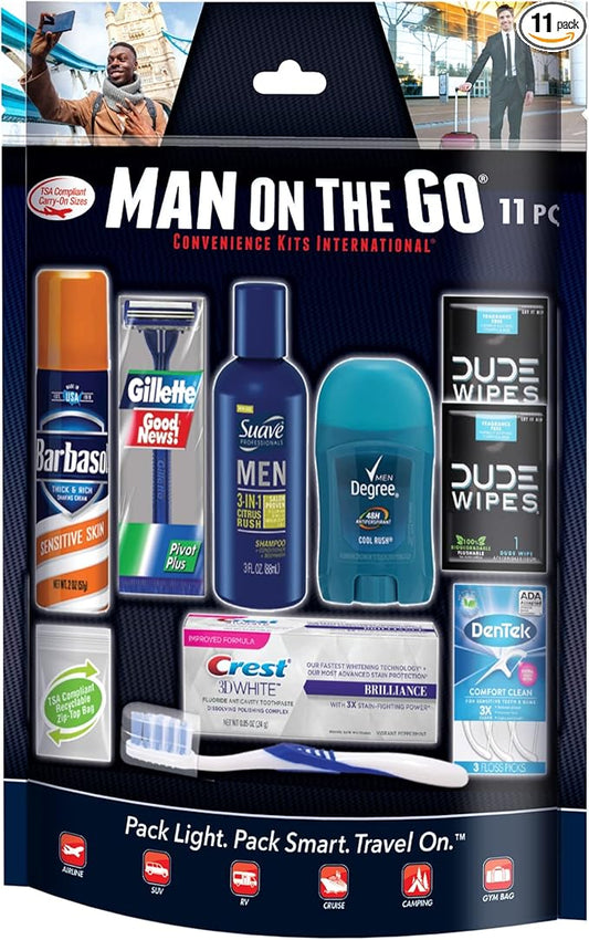 Convenience Kits International Men’s 11 Piece Kit with Oral Care and Grooming Essentials, Featuring: Travel Size Products, Blue