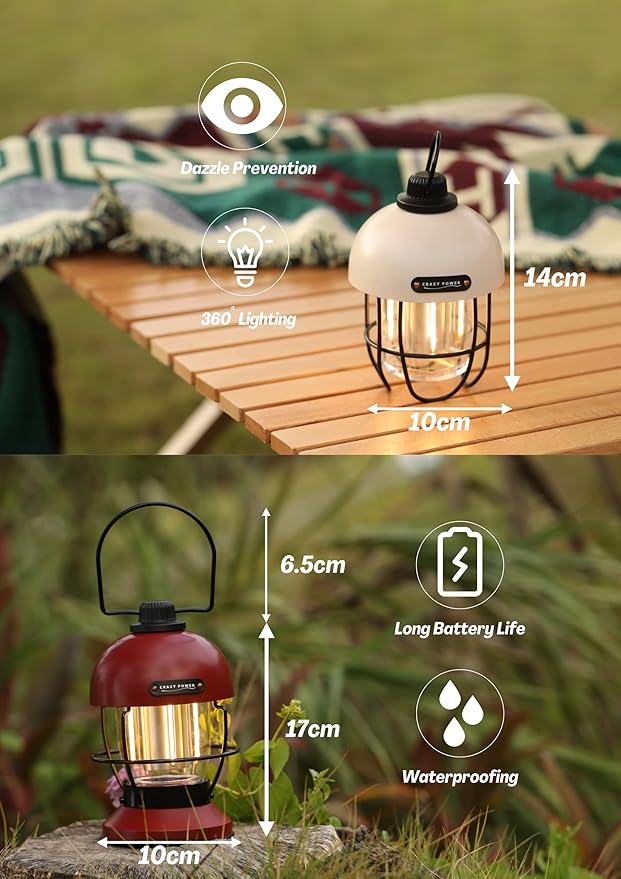 Crazy Power Camping Lantern Rechargeable LED Camping Light Premium Vintage Light 4500 mAh High Capacity Dimmable 3 Light Modes Waterproof for Camping Hiking Fishing Power Outages (CPB200 Green)