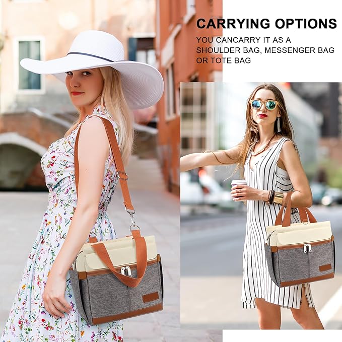 Joymee Lunch Box for Men Insulated Lunch Bag Women with Shoulder Strap Reusable Leakproof Large Spacious Lunch Cooler Tote for Women Adult with Bottle Holder and Side Pockets for Work - Brown