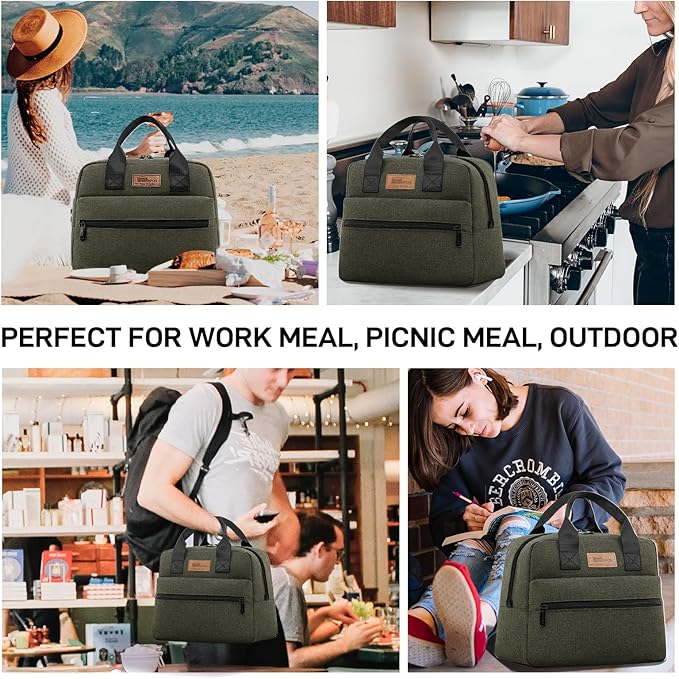 HOMESPON Insulated Lunch Bag for Women Men Lunch Box Cooler Lunch Tote for Work Picnic (Green)