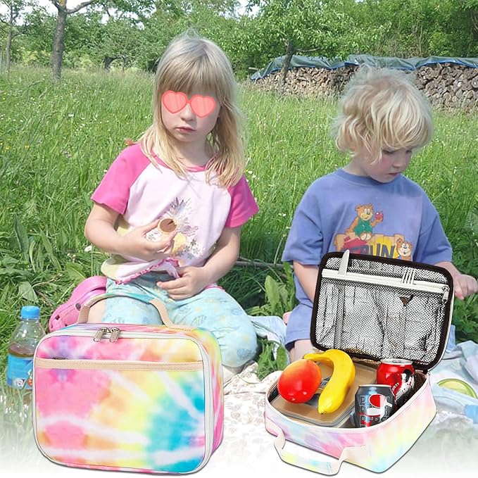 Kids Lunch Box Boys Girls Insulated Lunch Cooler Bag Reusable Lunch Tote Kit for School Travel (094 Tie Dye)