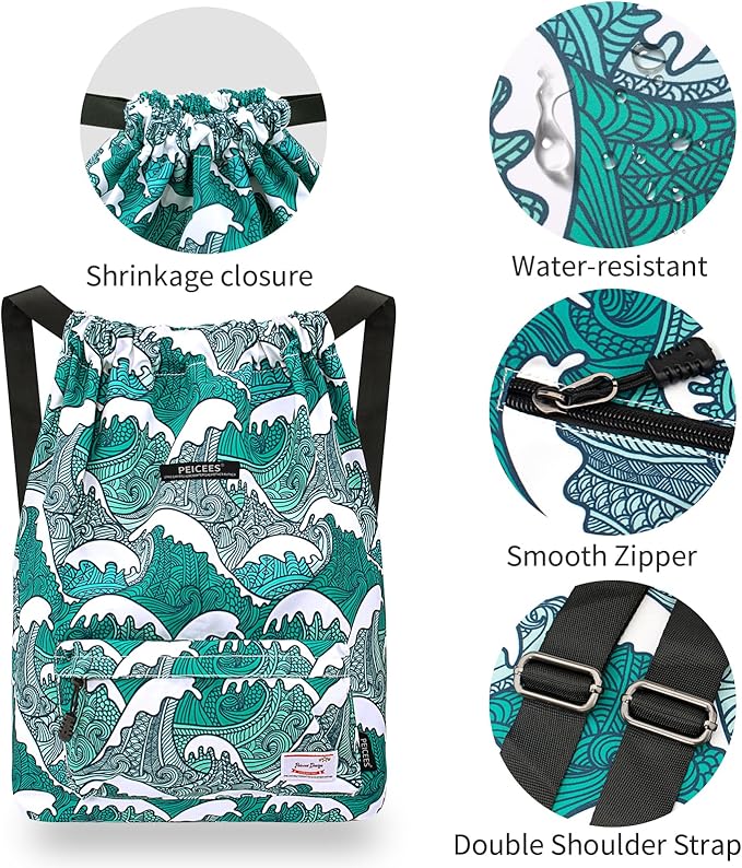 Peicees Waterproof Drawstring Sport Bag Lightweight Sackpack Backpack for Men and Women